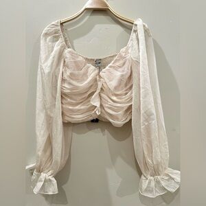 Sparkly Fashion Nova Cream Ruched Blouse